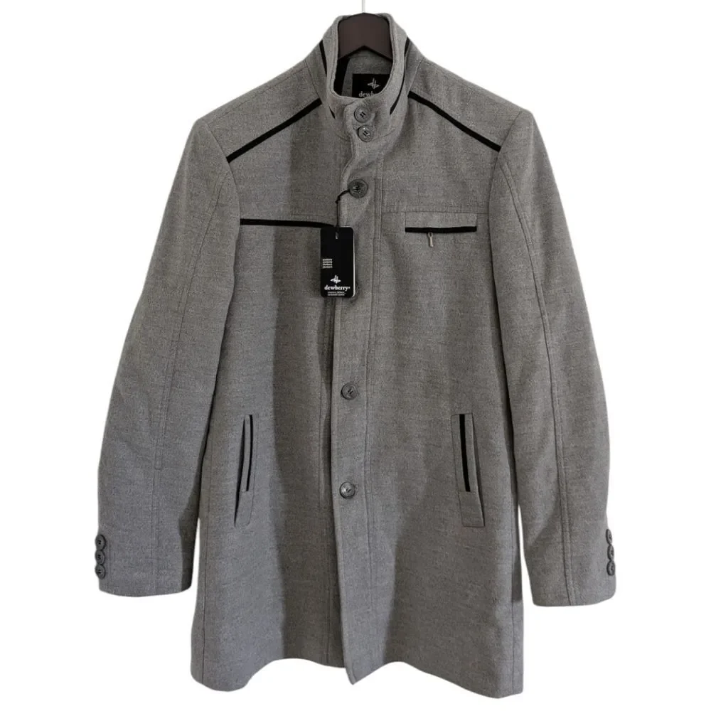 Dewberry Couture Wool Blend Overcoat Grey XL Slim Fit (Fits Like M/L) NWT